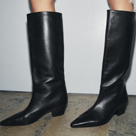 Zara Shoes - Zara Heeled Leather Boots, Black Size 8